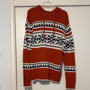 American Eagle Outfitters Men's Orange and Blue Patterned Sweater